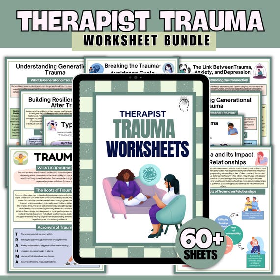 60+ Therapist Trauma Worksheet Bundle, Trauma Worksheets, Counseling Printables, Anxiety Worksheets, CBT Worksheets, Therapist Office Tools