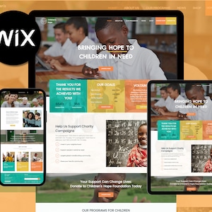 Modello di sito web Wix per organizzazioni non-profit Children's Hope / Design personalizzabile per ONG e organizzazioni di beneficenza / SEO Friendly, editor drag-and-drop, layout elegante