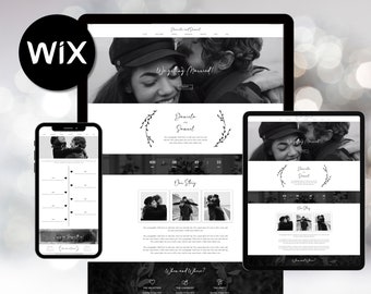 May include: A black and white wedding website with a countdown timer, photos of the couple, and the text "We're getting married!" and "Daniela and Samuel".