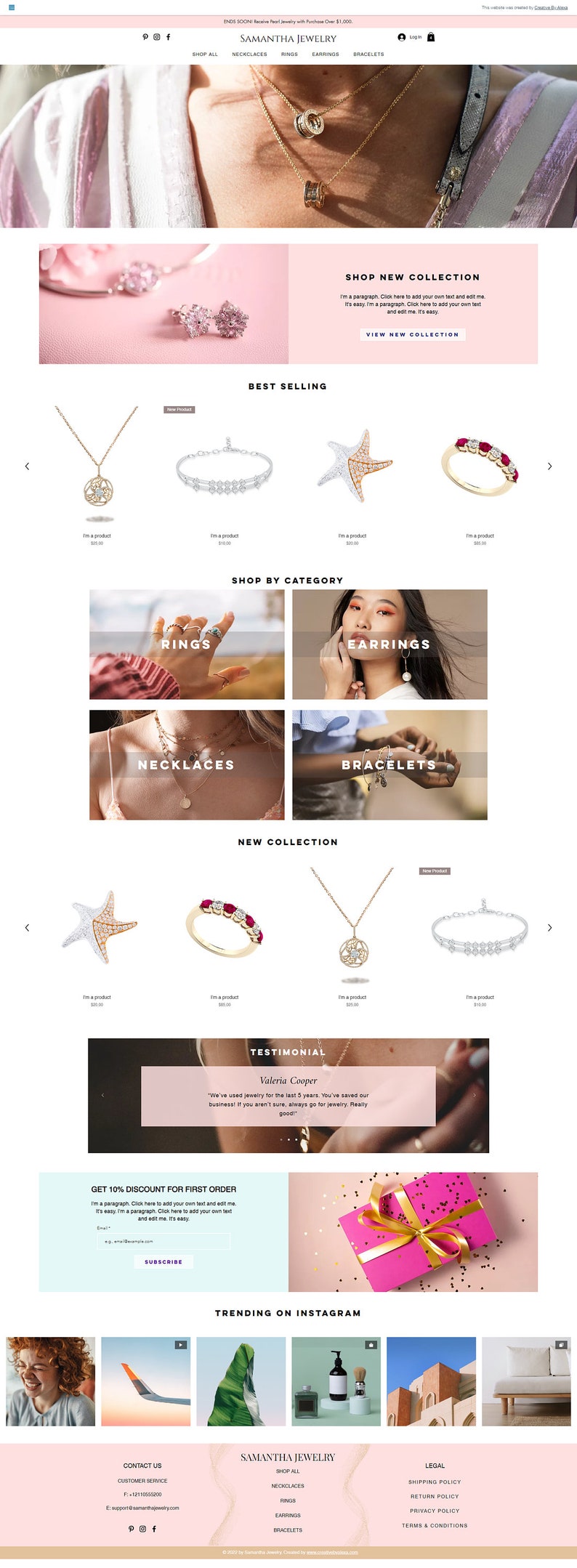 Enhance your online presence with our pink wix jewelry template! Perfect for the wix store, this custom design features a sleek layout optimized for mobile and desktop. Showcase your products beautifully with our seo-friendly wix template.