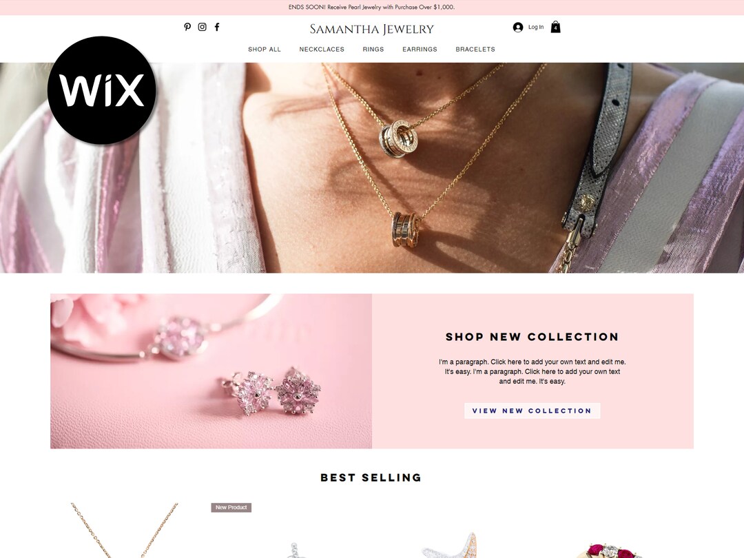 Showit Wix Template for Jewellery site Wix Shop