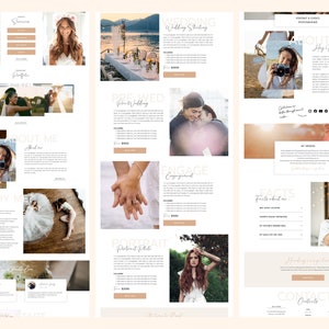 Puede incluir: P&aacute;gina de inicio del sitio web de un fot&oacute;grafo de bodas. El sitio web presenta im&aacute;genes de novias y novios, lugares de bodas y la informaci&oacute;n de contacto del fot&oacute;grafo. El sitio web tambi&eacute;n incluye informaci&oacute;n de precios para diferentes paquetes de fotograf&iacute;a.
