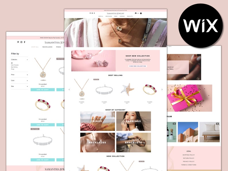 Enhance your online presence with our pink wix jewelry template! Perfect for the wix store, this custom design features a sleek layout optimized for mobile and desktop. Showcase your products beautifully with our seo-friendly wix template.