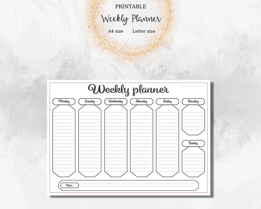 Weekly Planner / Printable Weekly Planner / S4 Size Weekly Planner / US