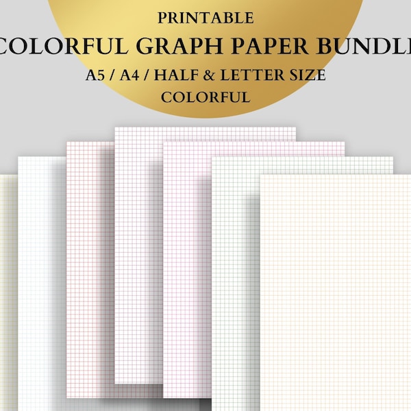 Colorful Graph Paper Bundle / Graph Grid Paper / Printable Graph Paper /  A5,A4,Half & Letter Size / Graph grid paper / 4 PDF