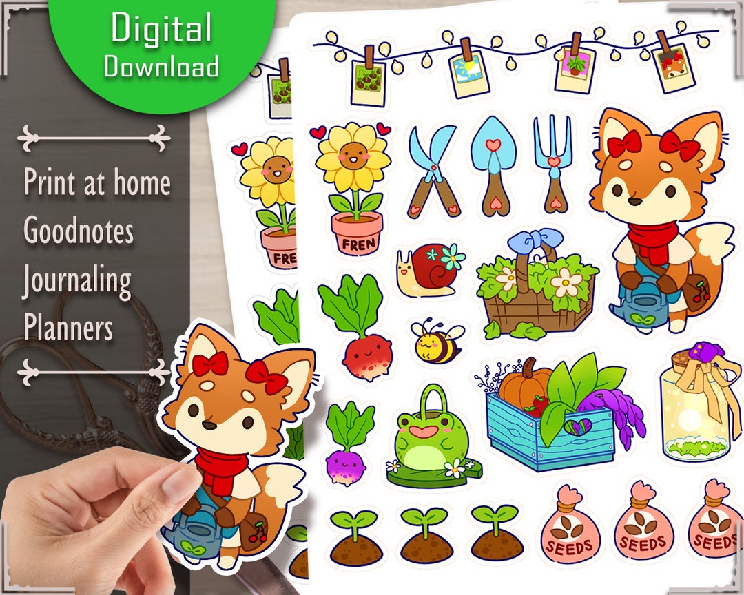 Kawaii Garden Stickers | Digital Stickers | Goodnotes | Planner | Junk ...