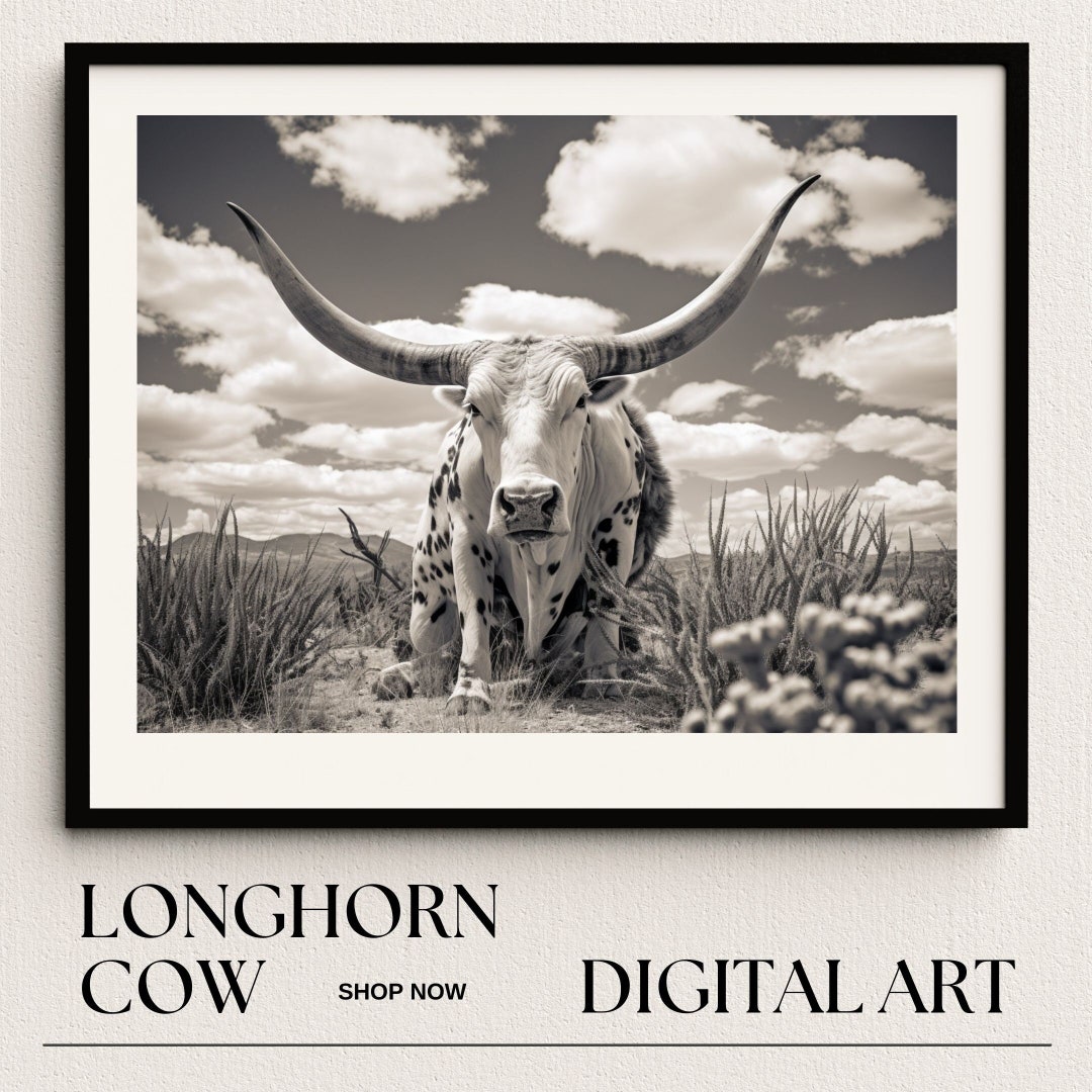 Texas Longhorn Art Print Longhorn Wall Decor Longhorn Print Etsy