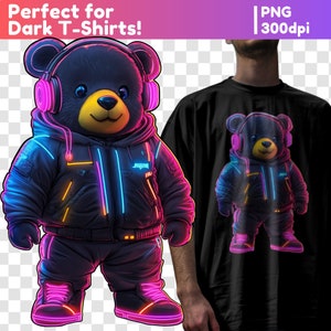 Neon Teddy Bear PNG for Sublimation,Neon PNG Designs for Shirts,HipHop Neon png,Neon dtf png,Neon T-Shirt Designs,high contrast printable v3