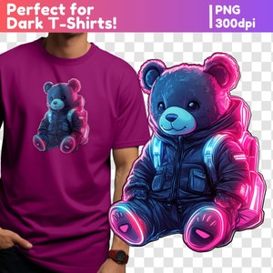 Neon Teddy Bear PNG for Sublimation,Neon PNG Designs for Shirts,HipHop Neon png,Neon dtf png,Neon T-Shirt Designs,high contrast printable v4