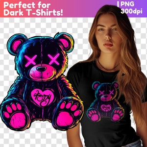 Neon Teddy Bear PNG for Sublimation,Neon PNG Designs for Shirt,HipHop Neon png,Neon dtf png,Neon T-Shirt Designs,high contrast printable v11
