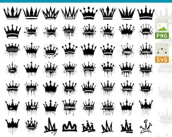 60 Graffiti Style Crown Cliparts Unique,High-Quality,SVG,PNG Files,Digital Download,dripping effect,decorative elements,kings crown,graphic