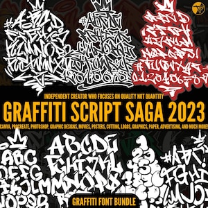 Graffiti Script Saga 2023 Bundle,graffiti font,digital download,hip hop font,clothing font,graffiti letters,t-shirts font