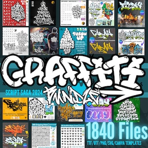 Graffiti Script Saga 2024 Bundle,arte graffiti,graffiti font,digital download,hip hop font,clothing font,graffiti letters,png,svg,otf,ttf