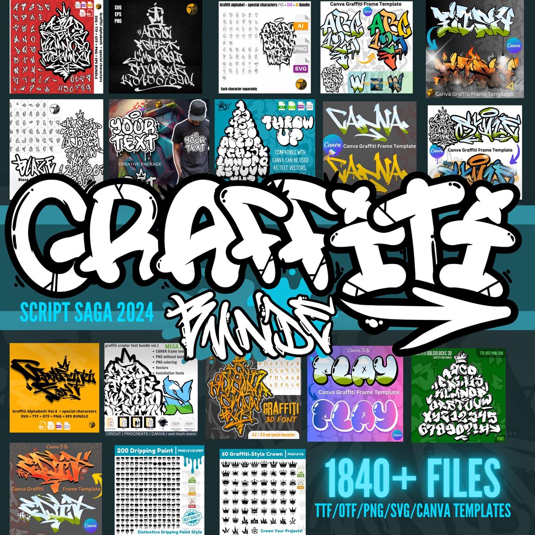 Graffiti Script Saga 2024 Bundle,arte Graffiti,graffiti Font,digital ...