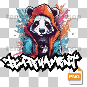 Urban Sublimation Design,Animal Clipart With Splashes of Color,Streetwear Graffiti Panda PNG,Digital DTF File,Transparent Background