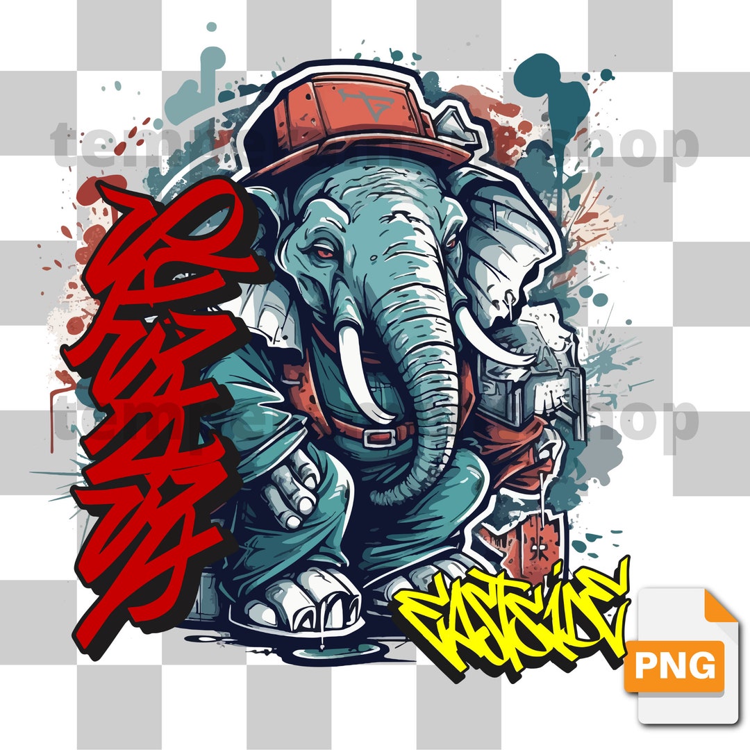 Graffiti Elephant Clipart, Urban Streetwear PNG (digital DTF File) - Etsy