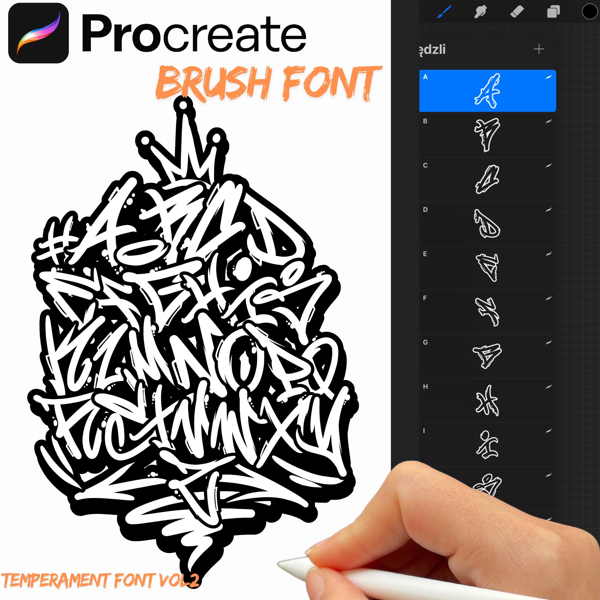 Fuente Temperament VOL.2 – Set de pinceles de graffiti para Procreate (47  pinceles) Sellos de fuente - Etsy México, image size:2000x2000