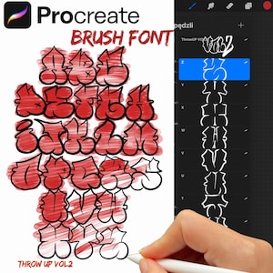 May include: A digital illustration of a graffiti-style alphabet, with each letter in a bubble-like shape. The letters are outlined in black and filled with red, white, and gray. The image is titled "Throw Up Vol. 2" and is created using the Procreate app.