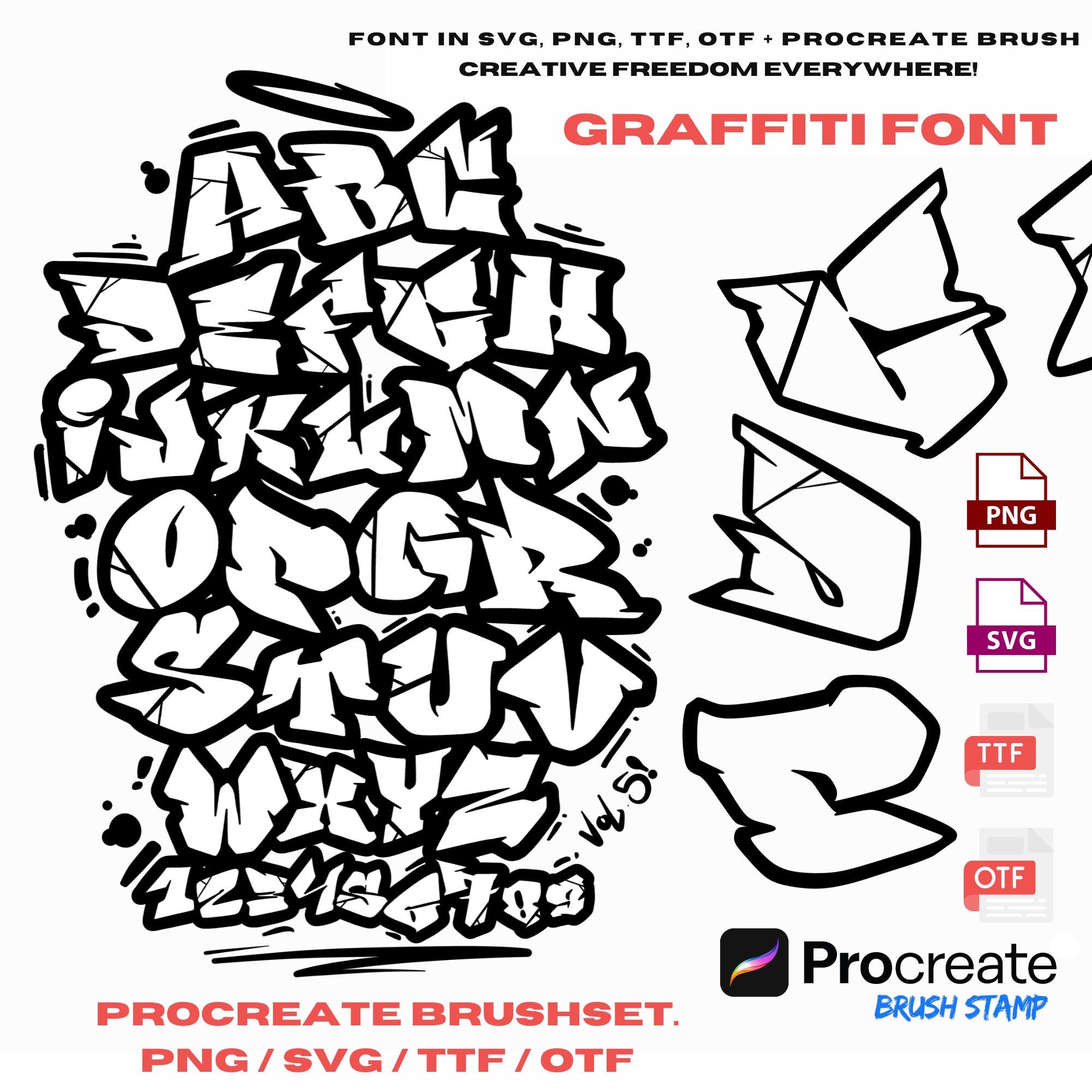 Graffiti Font Vol. 5 – Street Style Pack for Procreate + SVG, PNG