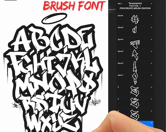 Temperament Font VOL.1 - Graffiti Brushes Set für Procreate (51 Pinsel), GraffitiBuchstaben, Graffiti Zahlen, Hip Hop, Streetwear, Pinsel, Bundle