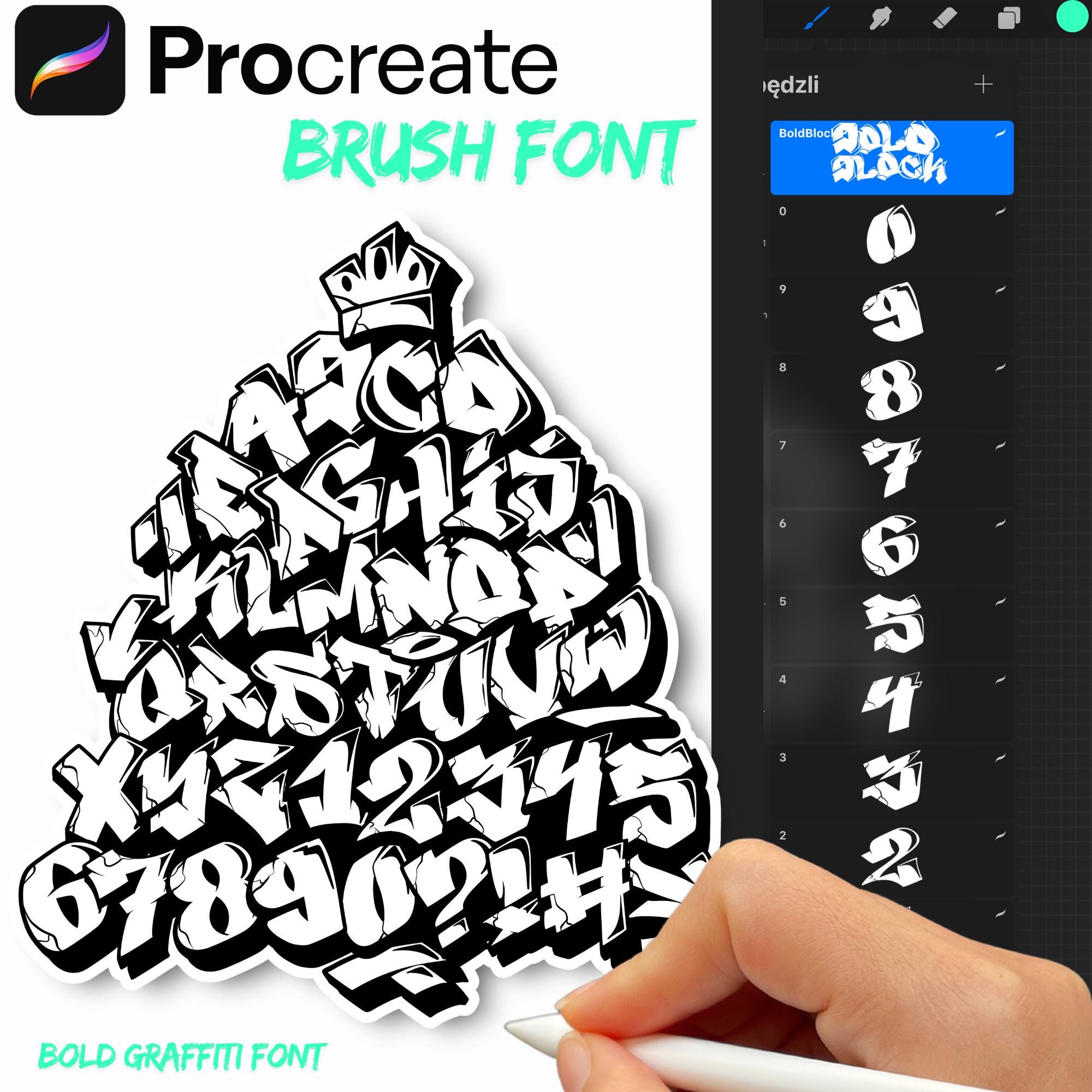 Graffiti BoldBlock 3D Schrift–Procreate Stempel Pinsel Set (46 Pinsel),GraffitiBuchstaben,Graffiti Zahlen,hip hop,streetwear,urban font,bundle