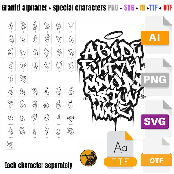Graffiti Alphabet SVG/TTF/PNG, Graffitiletters, Graffiti
