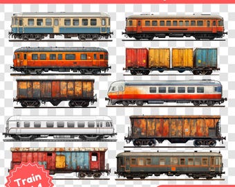 10 Train Cliparts PNG – Locomotives and Freight Cars with Transparent Background,graffiti,instant download,decorative,bundle,transparent