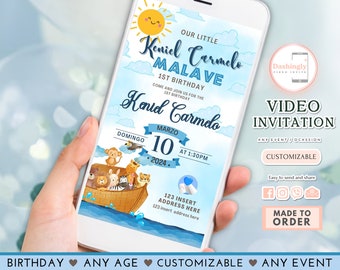 Noah's Ark Video Invitation Bible Story Blue Boy Invite Animals Ark Birthday Party Invite Any Age (ANY EVENT)