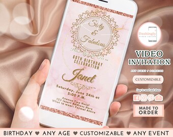 60th Birthday Party Video Invitation Adult Birthday Party Rose