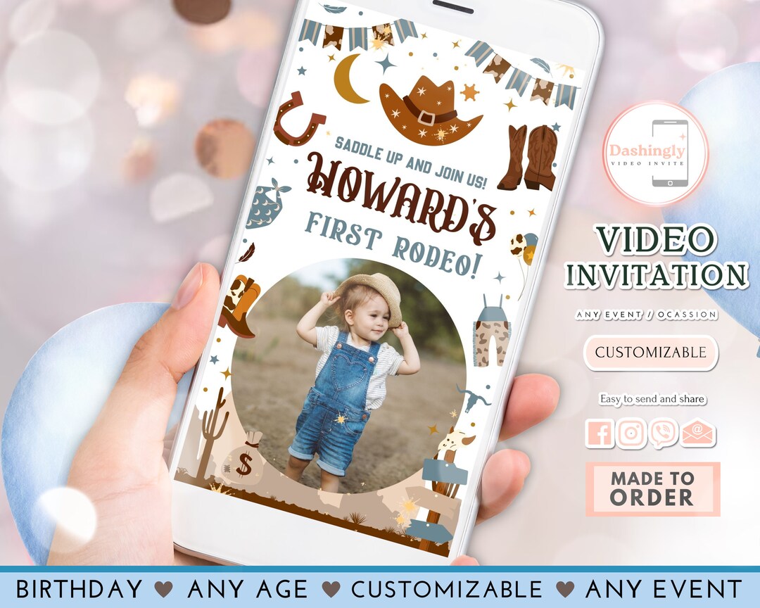 My First Rodeo Invitatioons My First Rodeo Video Invitation Cowboy Birthday Invite Wild West Cowboy ...