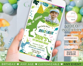 One-A-Saurus Dinosaur Birthday Video Invitation Dino T-Rex Boy First Birthday 1st RAWR ROAR Any Age (FREE Add Photo)
