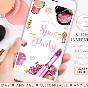 Spa Makeup Birthday Party Video Invitation Glam Party Invitation Girl Blush Pink And Gold Spa Party Tween Party  (FREE Add Photo)
