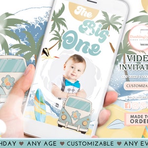 Surfing Beach Party Video Invitation: The Big One, First Birthday (Add Photo)