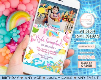 Pool Party Video Invitation Pastel Summer Party Summer Swimming Party Pool Beach Birthday Any Age (FREE Add Photo)