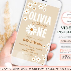 Retro Daisy First Birthday Video Invitation: 70s Hippie Theme
