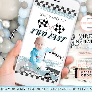 Two Fast Birthday Video Invitation: Race Car Theme (Add Photo)
