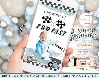 TWO Fast Birthday Video Invitation Race Car 2nd Birthday Invite Racing Car Vintage Racecar Video Invite(FREE Add Photo)