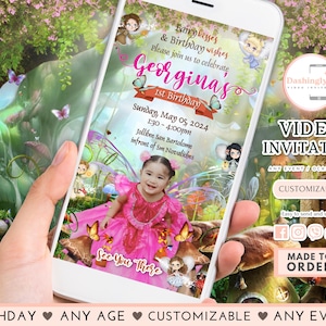 Fairy Video Invitation Birthday Invite Whimsical Pixie Fairies Princess Party Any Age (FREE Add Photo)