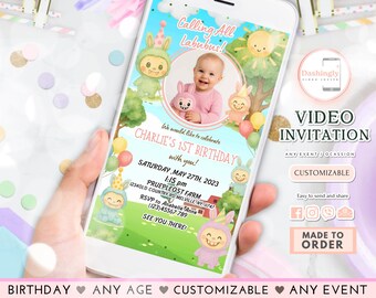 Invitation vidéo Labubu, invitation d'anniversaire Labubu, invitation vidéo colorée Labubu (ajout de photo gratuit)