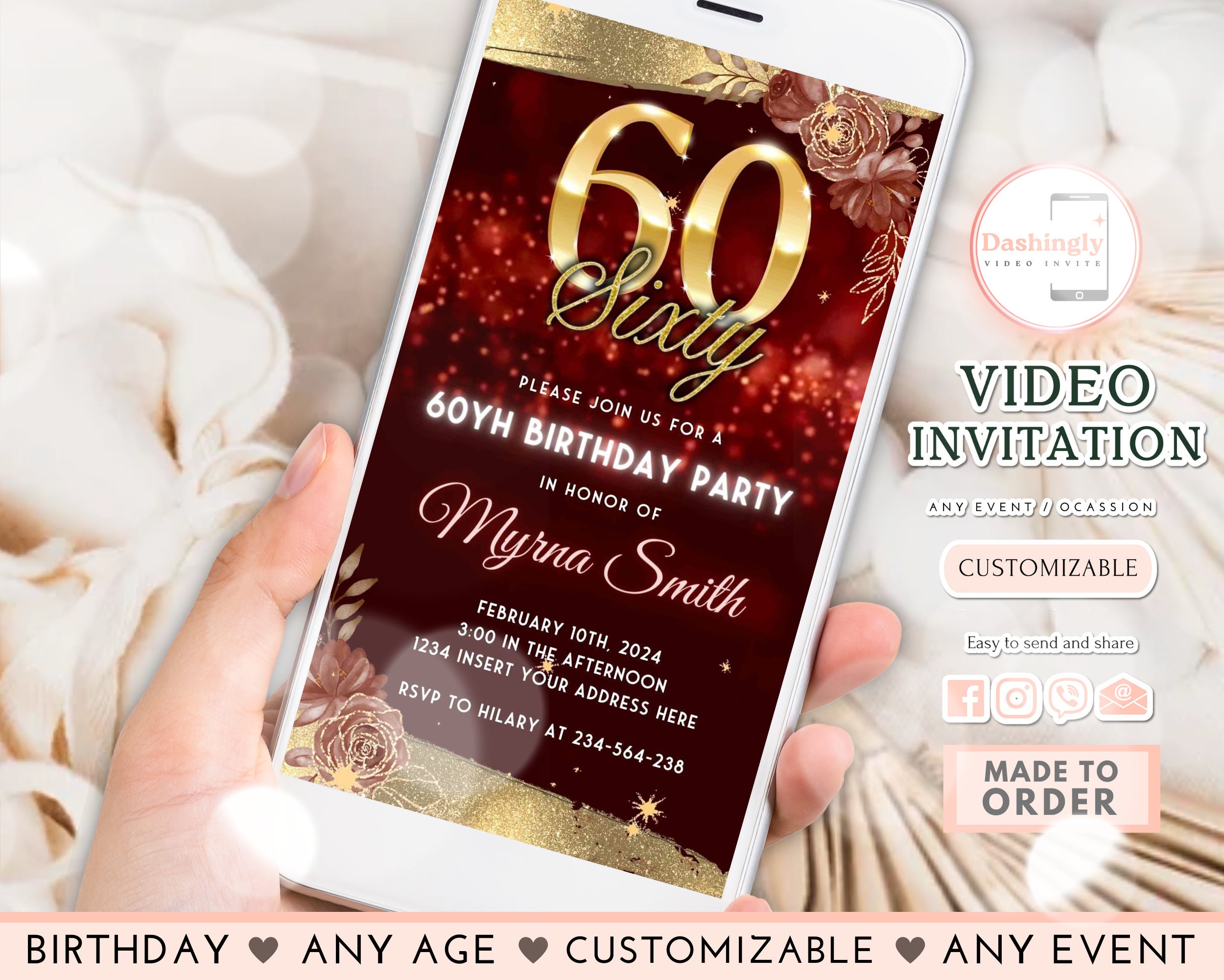 Elegant Gold Adult Birthday Video Invitation (any Age) - Etsy