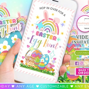 Easter Egg Hunt Video Invitation Colorful Egg hunt Easter Bunny Party Rainbow Video Invite