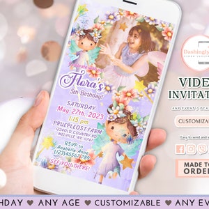 Fairy Birthday Video Invitation: Floral Garden Party (Add Photo)