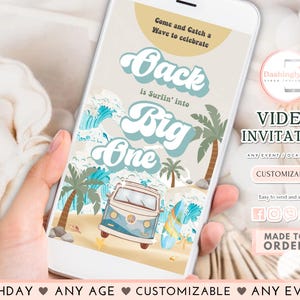 Surfing Birthday Video Invitation: Retro Surf Van, Beach Party (Add Photo)
