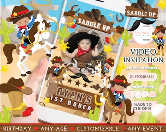 My First Rodeo Video Invitation Cowboy Birthday Invite Wild West invitation Ranch Southwestern Video (FREE Add Photo)