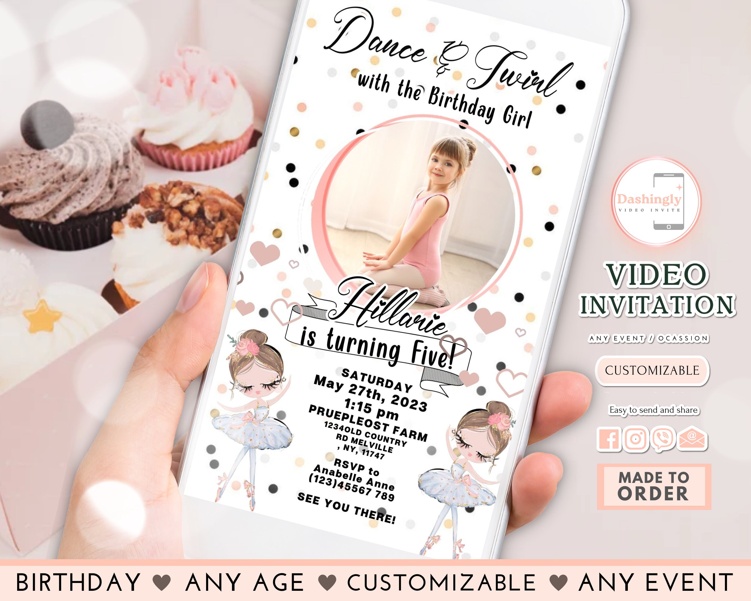 Ballerina Birthday Video Invitation Classy Ballet Invite Dance Twirl ...