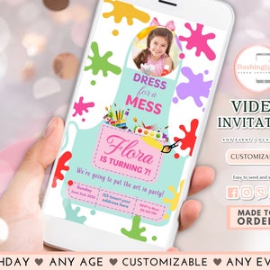 Painting Party Video Invitation Art Party Birthday Invite Girl Pink Paint Craft Party Any Age Invite (FREE Add Photo)