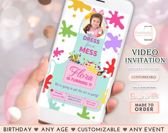 Painting Party Video Invitation: Girl&#39;s Art Birthday Invite (FREE Photo)