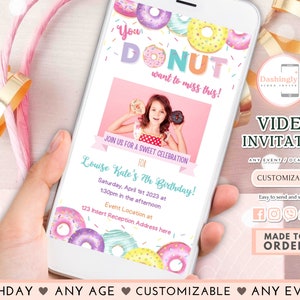 Donut Baby Sprinkle Video Invitation Sprinkled With Love Animated Invite Donut Party Any Age or Event (FREE Add Photo)