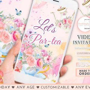 Floral Tea Party Video Invitation: Pink & Gold Birthday Invite