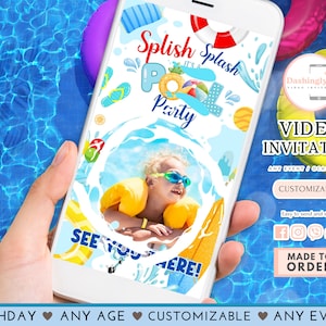 Pool Party Birthday Invitation Summer Splish Splash Pool Party Swimming Part Invite Any Age (FREE Add Photo)